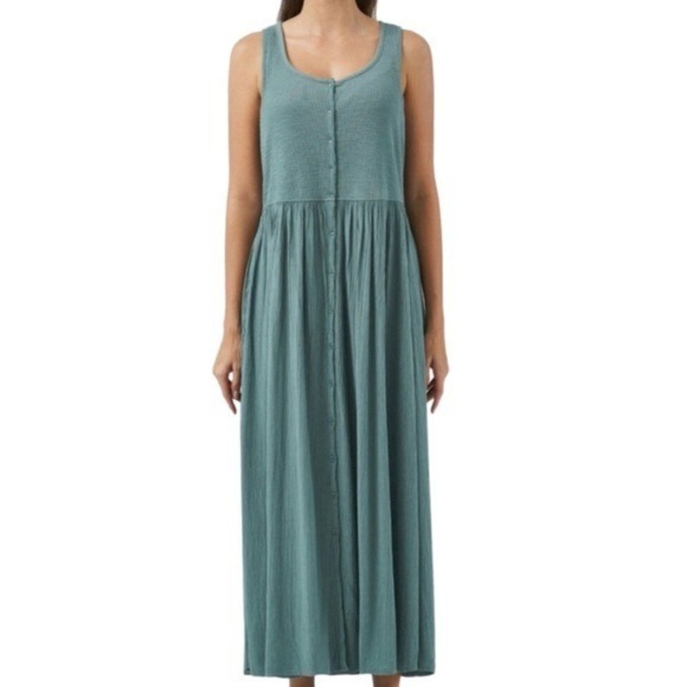 Frye Womens Easy Button Front Dress Trooper Blue Sleeveless Maxi Pockets‎ Large